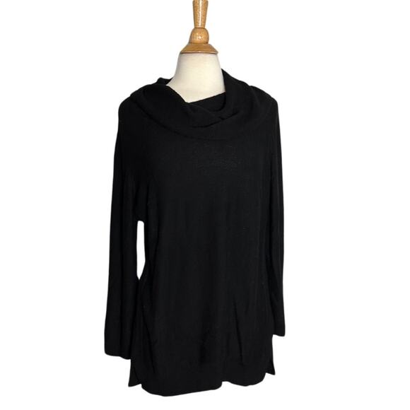 Chicos Black Knit Cowl TurtleNeck Sweater Contemporary Modest Cashmere Blend PP3 - Picture 1 of 9